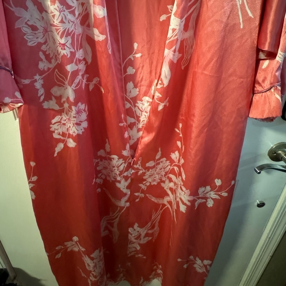 Oscar de la Renta Pink Floral Zip Front Long Nightgown Lounge Dress Kaftan 1X - Picture 8 of 15